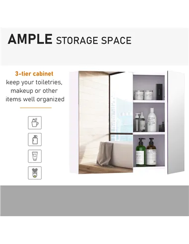 HOMCOM Mirror Cabinet, Wall Mount Bathroom Storage Cabinet with Adjustable Shelf, Double Door Cupboard, 70 x 15 x 60 cm, White