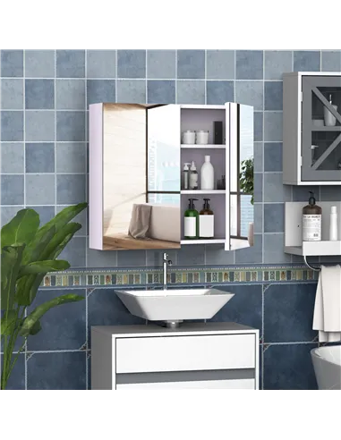 HOMCOM Mirror Cabinet, Wall Mount Bathroom Storage Cabinet with Adjustable Shelf, Double Door Cupboard, 70 x 15 x 60 cm, White