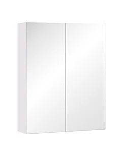 HOMCOM Mirror Cabinet, Wall Mount Bathroom Storage Cabinet with Adjustable Shelf, Double Door Cupboard, 60 x 15 x 75 cm, White