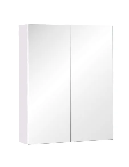 HOMCOM Mirror Cabinet, Wall Mount Bathroom Storage Cabinet with Adjustable Shelf, Double Door Cupboard, 60 x 15 x 75 cm, White