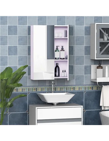 HOMCOM Mirror Cabinet, Wall Mount Bathroom Storage Cabinet with Adjustable Shelf, Double Door Cupboard, 60 x 15 x 75 cm, White