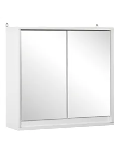 HOMCOM Bathroom Mirror Cabinet Wall Mounted Storage Shelf Bathroom Cupboard Double Door, White
