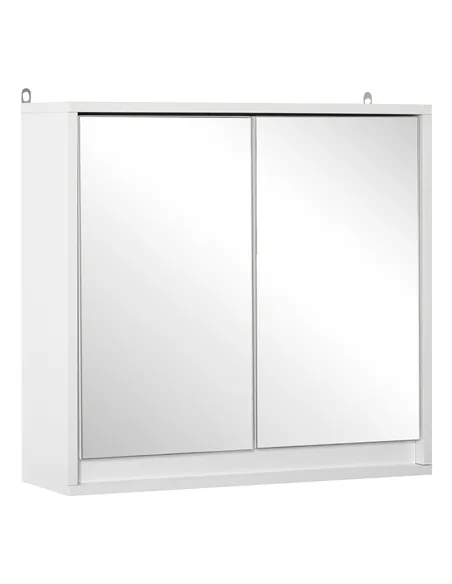 HOMCOM Bathroom Mirror Cabinet Wall Mounted Storage Shelf Bathroom Cupboard Double Door, White