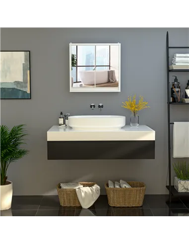 HOMCOM Bathroom Mirror Cabinet Wall Mounted Storage Shelf Bathroom Cupboard Double Door, White