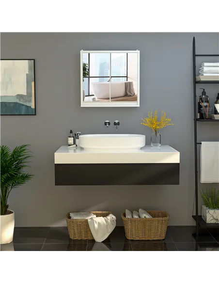 HOMCOM Bathroom Mirror Cabinet Wall Mounted Storage Shelf Bathroom Cupboard Double Door, White