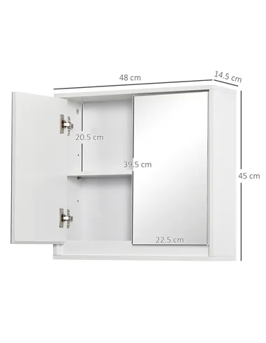 HOMCOM Bathroom Mirror Cabinet Wall Mounted Storage Shelf Bathroom Cupboard Double Door, White