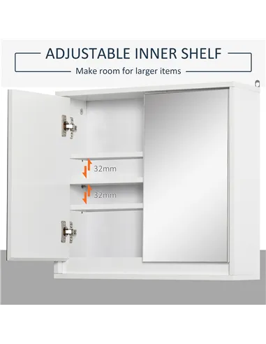 HOMCOM Bathroom Mirror Cabinet Wall Mounted Storage Shelf Bathroom Cupboard Double Door, White