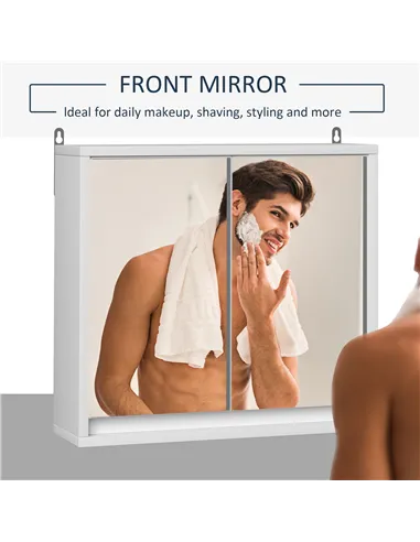 HOMCOM Bathroom Mirror Cabinet Wall Mounted Storage Shelf Bathroom Cupboard Double Door, White