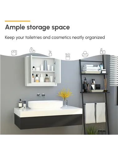HOMCOM Bathroom Mirror Cabinet Wall Mounted Storage Shelf Bathroom Cupboard Double Door, White