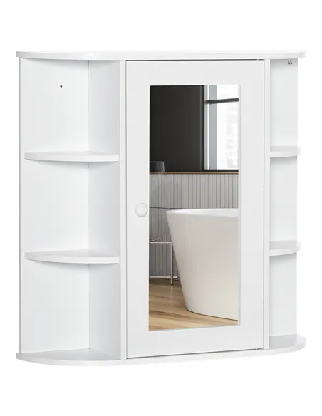 HOMCOM Wall Mounted Bathroom Cabinet with Mirror Single Door Storage Organizer 2-tier Inner Shelves White
