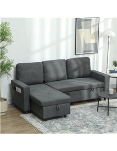 HOMCOM L Sofa Bed, with Storage - Charcoal Grey 2