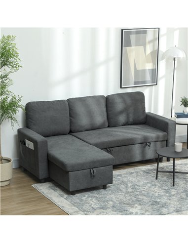 HOMCOM L Sofa Bed, with Storage - Charcoal Grey