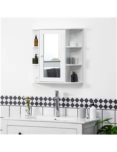HOMCOM Wall Mounted Bathroom Cabinet with Mirror Single Door Storage Organizer 2-tier Inner Shelves White 2