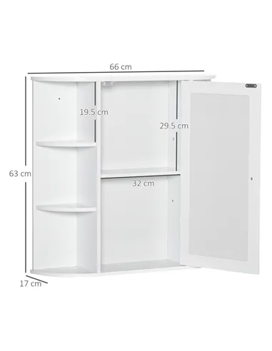HOMCOM Wall Mounted Bathroom Cabinet with Mirror Single Door Storage Organizer 2-tier Inner Shelves White