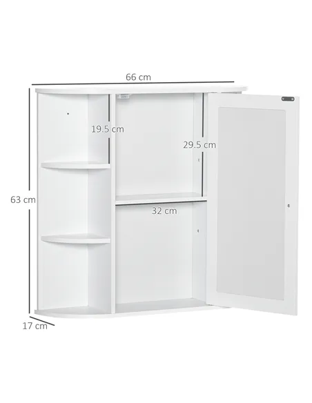 HOMCOM Wall Mounted Bathroom Cabinet with Mirror Single Door Storage Organizer 2-tier Inner Shelves White