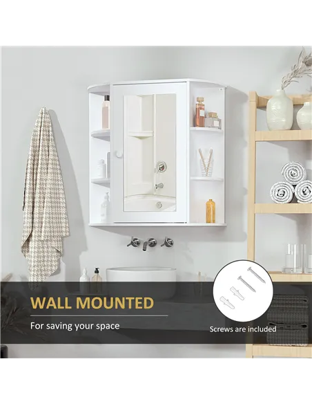 HOMCOM Wall Mounted Bathroom Cabinet with Mirror Single Door Storage Organizer 2-tier Inner Shelves White