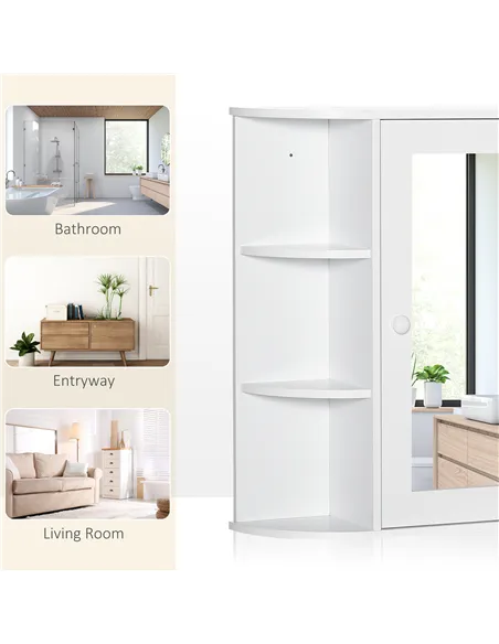 HOMCOM Wall Mounted Bathroom Cabinet with Mirror Single Door Storage Organizer 2-tier Inner Shelves White