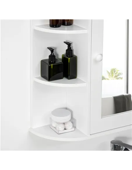 HOMCOM Wall Mounted Bathroom Cabinet with Mirror Single Door Storage Organizer 2-tier Inner Shelves White