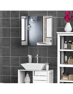 HOMCOM Bathroom Mirror Cabinet, Stainless Steel Wall Mounted  Bathroom Storage Cabinet with Double Doors, 60x55cm 2