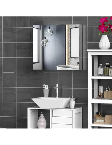 HOMCOM Bathroom Mirror Cabinet, Stainless Steel Wall Mounted  Bathroom Storage Cabinet with Double Doors, 60x55cm