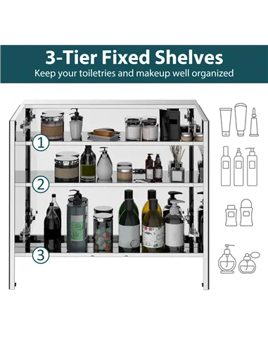 HOMCOM Bathroom Mirror Cabinet, Stainless Steel Wall Mounted  Bathroom Storage Cabinet with Double Doors, 60x55cm