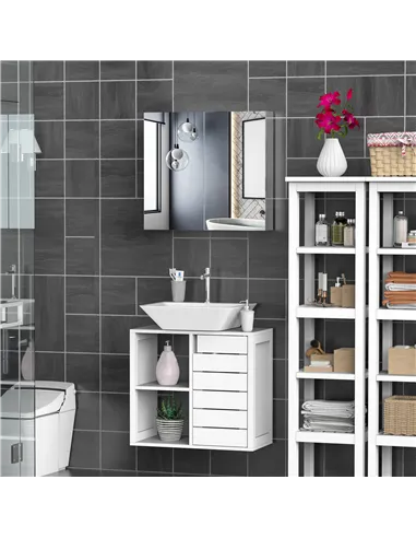 HOMCOM Bathroom Mirror Cabinet, Stainless Steel Wall Mounted  Bathroom Storage Cabinet with Double Doors, 60x55cm