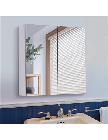 HOMCOM Bathroom Mirror Cabinet, Stainless Steel Wall Mounted  Bathroom Storage Cabinet with Double Doors, 60x55cm