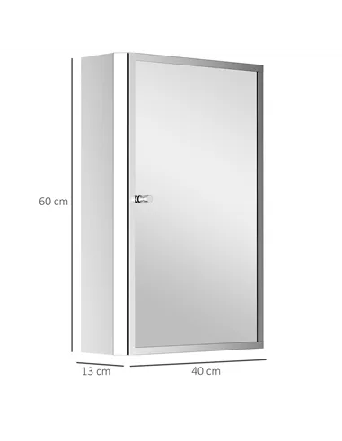 HOMCOM Stainless Steel Wall mounted Bathroom Mirror Cabinet 2 Shelves Storage Unit Furniture w/Single Door (60H x 40L x 13D (cm)
