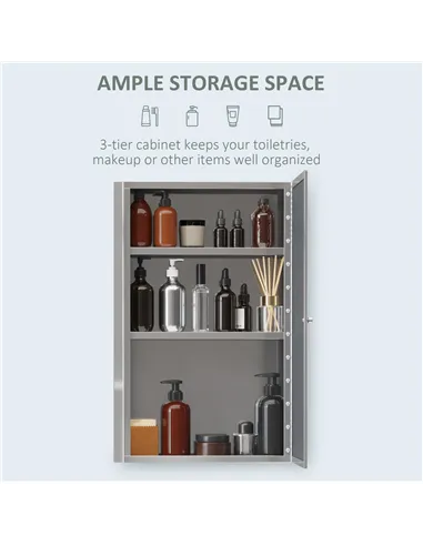 HOMCOM Stainless Steel Wall mounted Bathroom Mirror Cabinet 2 Shelves Storage Unit Furniture w/Single Door (60H x 40L x 13D (cm)