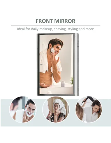 HOMCOM Stainless Steel Wall mounted Bathroom Mirror Cabinet 2 Shelves Storage Unit Furniture w/Single Door (60H x 40L x 13D (cm)