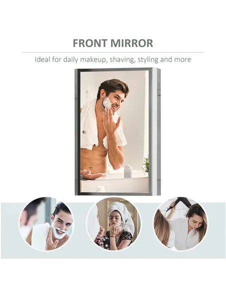 HOMCOM Stainless Steel Wall mounted Bathroom Mirror Cabinet 2 Shelves Storage Unit Furniture w/Single Door (60H x 40L x 13D (cm)