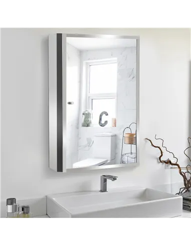 HOMCOM Stainless Steel Wall mounted Bathroom Mirror Cabinet 2 Shelves Storage Unit Furniture w/Single Door (60H x 40L x 13D (cm)