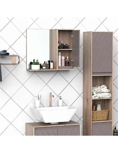 HOMCOM Bathroom Mirror Cabinet, Wall-Mounted Bathroom Cabinet with Mirror and Adjustable Inner Shelf,  57L x 14.2W x49.2H cm