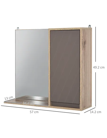 HOMCOM Bathroom Mirror Cabinet, Wall-Mounted Bathroom Cabinet with Mirror and Adjustable Inner Shelf,  57L x 14.2W x49.2H cm
