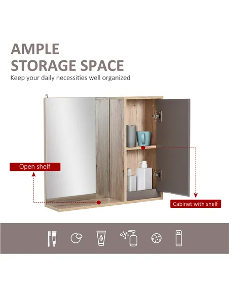 HOMCOM Bathroom Mirror Cabinet, Wall-Mounted Bathroom Cabinet with Mirror and Adjustable Inner Shelf,  57L x 14.2W x49.2H cm