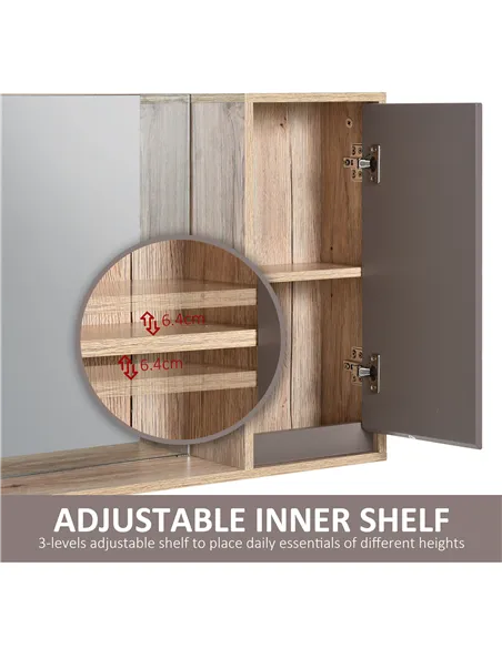 HOMCOM Bathroom Mirror Cabinet, Wall-Mounted Bathroom Cabinet with Mirror and Adjustable Inner Shelf,  57L x 14.2W x49.2H cm