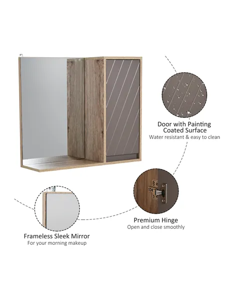 HOMCOM Bathroom Mirror Cabinet, Wall-Mounted Bathroom Cabinet with Mirror and Adjustable Inner Shelf,  57L x 14.2W x49.2H cm