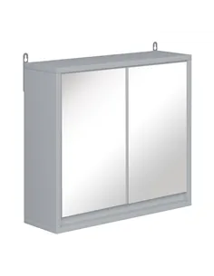 HOMCOM Wall Mounted Mirror Cabinet with Storage Shelf Bathroom Cupboard Double Door Grey
