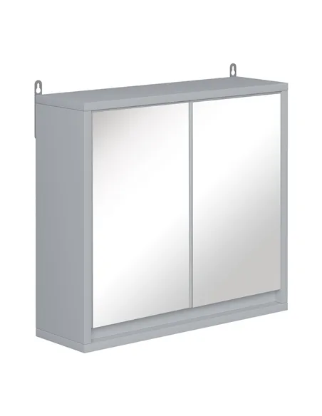 HOMCOM Wall Mounted Mirror Cabinet with Storage Shelf Bathroom Cupboard Double Door Grey