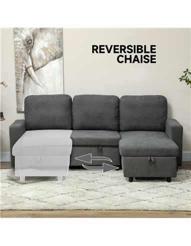 HOMCOM L Sofa Bed, with Storage - Charcoal Grey