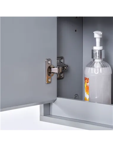 HOMCOM Wall Mounted Mirror Cabinet with Storage Shelf Bathroom Cupboard Double Door Grey