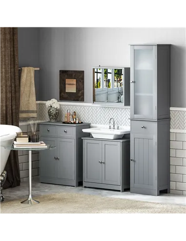 HOMCOM Wall Mounted Mirror Cabinet with Storage Shelf Bathroom Cupboard Double Door Grey