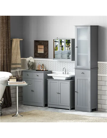 HOMCOM Wall Mounted Mirror Cabinet with Storage Shelf Bathroom Cupboard Double Door Grey