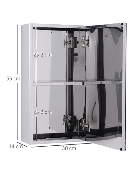 HOMCOM Stainless Steel Wall-mounted Bathroom Mirror Storage Cabinet 300mm (W)