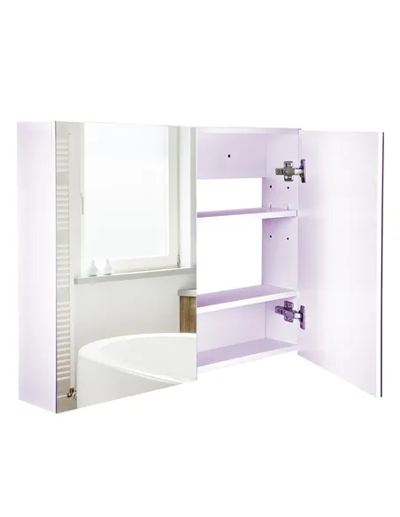 HOMCOM 80 x 15 cm Double Door Bathroom Mirror Cabinet - White