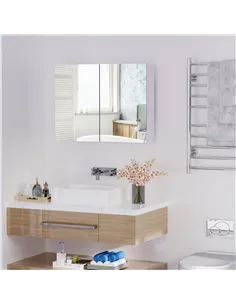 HOMCOM 80 x 15 cm Double Door Bathroom Mirror Cabinet - White 2