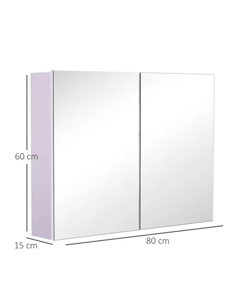 HOMCOM 80 x 15 cm Double Door Bathroom Mirror Cabinet - White
