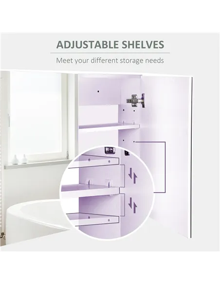 HOMCOM 80 x 15 cm Double Door Bathroom Mirror Cabinet - White