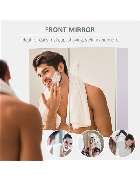 HOMCOM 80 x 15 cm Double Door Bathroom Mirror Cabinet - White