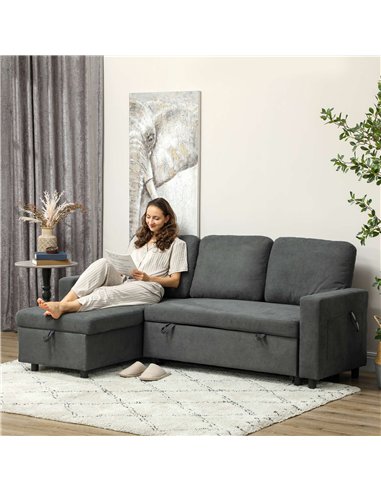 HOMCOM L Sofa Bed, with Storage - Charcoal Grey